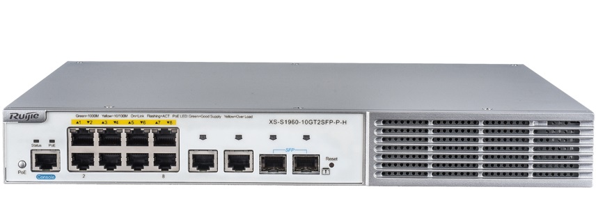 Kết quả hình ảnh cho 8-port 10/100/1000 Base-T Managed PoE Switch RUIJIE XS-S1960-10GT2SFP-P-H