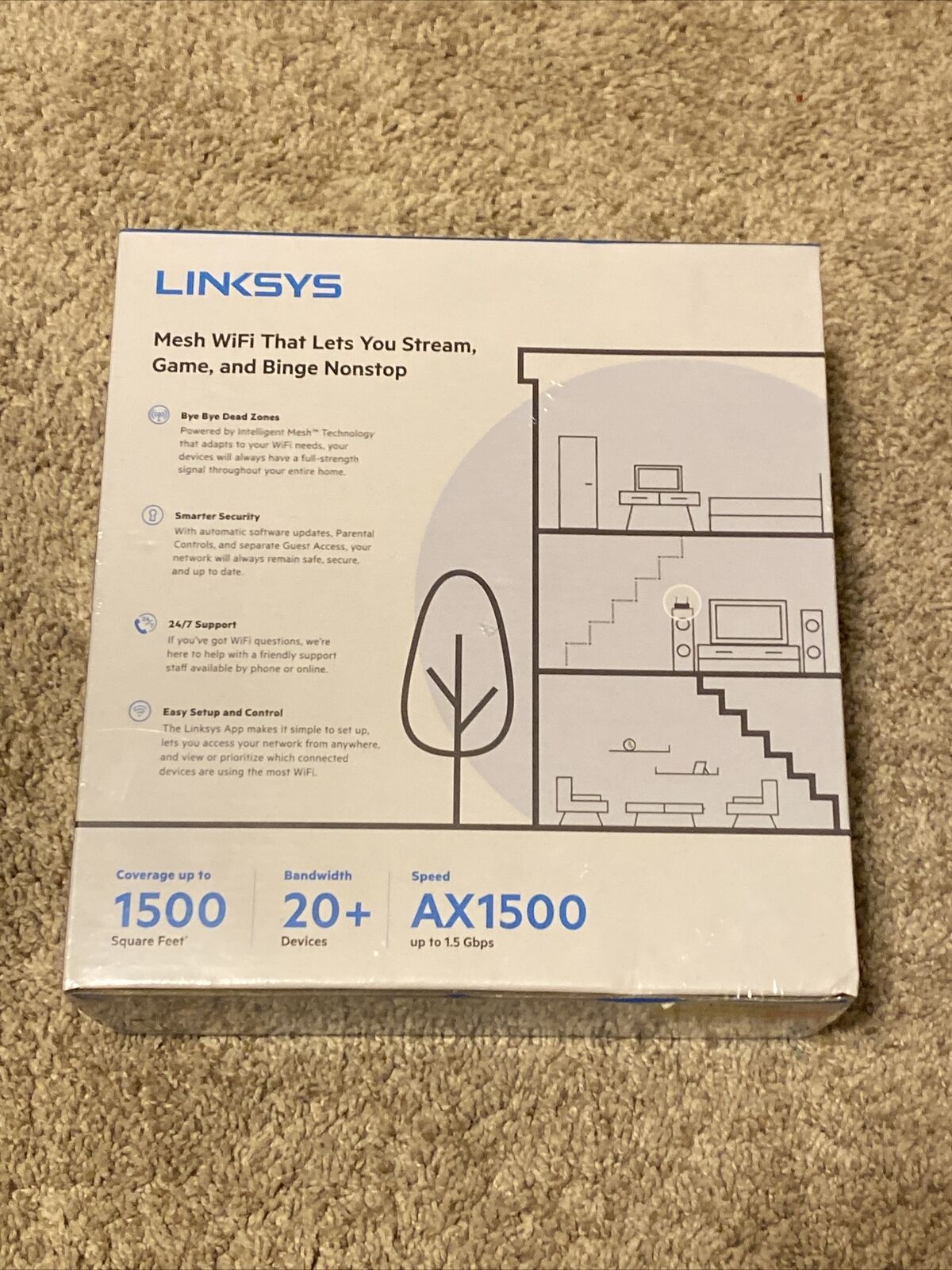 Image 2 - NEW - Linksys MAX-STREAM Dual-Band Mesh AX1500 WiFi 6 Router (MR7340) - SEALED 